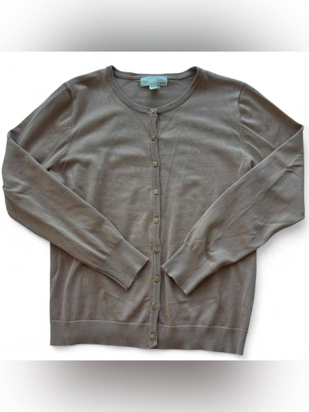 Classic Crewneck Cardigan Sweater in Taupe